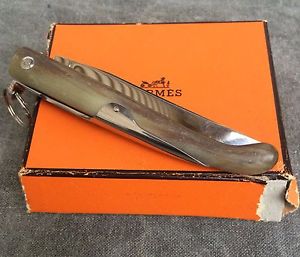 authentic Hermes Paris buffalo horn folding knife made by jacques mongin rare