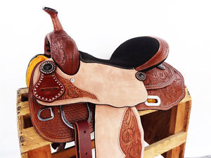 16" ROUGH OUT WESTERN LEATHER HORSE COWGIRL BARREL RACING SHOW SADDLE TACK
