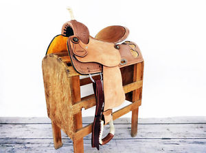 15" ROUGH OUT HEART WESTERN LEATHER HORSE COWGIRL BARREL TRAIL SHOW SADDLE TACK