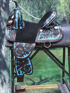 TW101DBTRQ-A HILASON BROWN TREELESS WESTERN TRAIL BARREL RACING SADDLE 17"