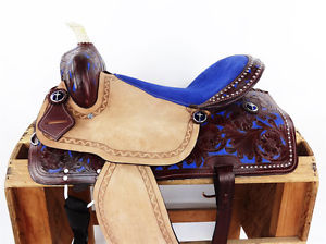 15" BLUE ROUGH OUT WESTERN LEATHER HORSE COWGIRL BARREL RACING SHOW SADDLE TACK
