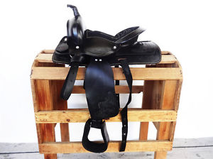 12" CLASSIC BLACK WESTERN COWBOY LEATHER TRAIL HORSE PONY YOUTH SADDLE TACK