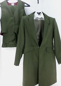 Reed Hill Saddleseat Ld 3p suit Olive pinstripe poly size 18 - USA