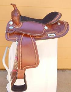 Texas Saddlery Hand Tooled Brown Leather 17 Inch Saddle - NEW