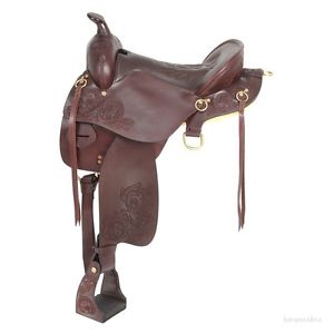 Trekker Endurance Style Saddle Dark Oil Tooled Leather (Pick 15.5",16.5",17.5")