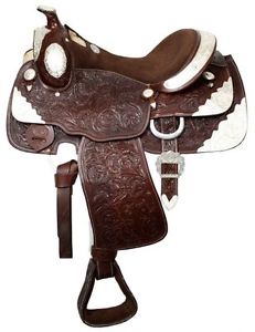 Fully Tooled Western Pleasure Silver Show Saddle 16" DARK Oil Leather SemiQHB