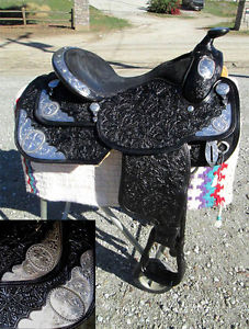 17" DALE CHAVEZ SHOW SADDLE  - BLACK - STERLING OVERLAY - BERRY SILVER