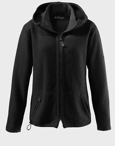 Mufflon Veste d'hiver en laine Jula à capuche pour femmes, noir