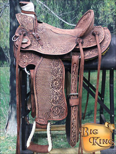 WD076MO-A HILASON BIG KING HIGH BACK WESTERN WADE RANCH ROPING COWBOY SADDLE 16"