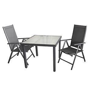 Gartengarnitur Sitzgruppe Aluminium Hochlehner Glastisch 90x90cm - 3tlg.