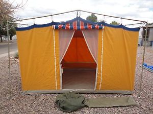 Vintage Canvas Camping Tent,Vinyl Flooring 7'x 10'Steel Poles,Awning,
