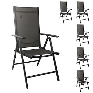 Aluminium Hochlehner Gartenstuhl Lehne 7fach verstellbar 2x2 Textilen - 6er Set