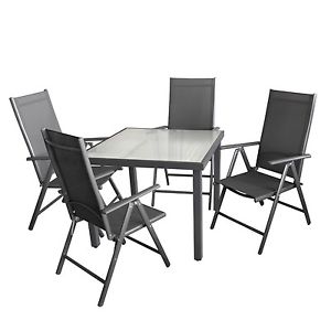 Gartengarnitur Sitzgruppe Aluminium Hochlehner Glastisch 90x90cm - 5tlg.