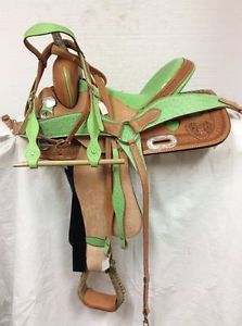 American Saddlery 14" Lime Ostrich Barrel Saddle #862 Full Bar  C/Out/Package