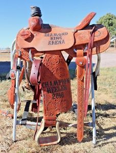 14.5" CACTUS Saddlery Trophy Team Roping Heeler Saddle WESTERN Tooled LEATHER