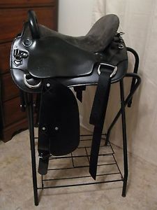 15" Black Leather Flex Kuda Endurance Trail Saddle Gaited Horse Paso Arab Short