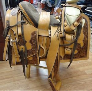 MEXICAN LEATHER CHARRO HORSE RIDING SADDLE 15""