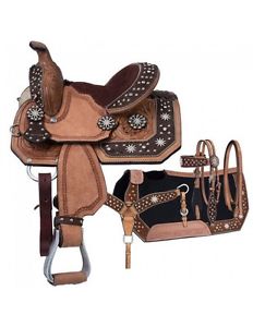 Tough-1 Western Saddle Silver Dot Set 8" Brown Hair Overlay 9SR87684P