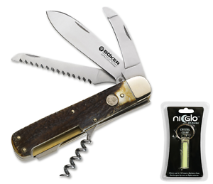 BÖKER Manufaktur Quadro CPM CruWear Jagdmesser Hirschhorn & Ni-Glo S-Marker
