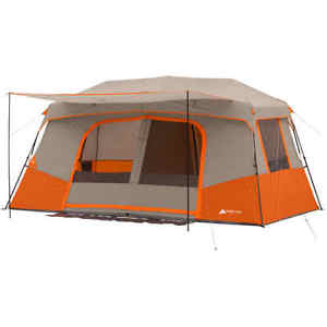 Camping Tent 11-Person Instant Cabin With Private Room Orange Sleeping Shelter