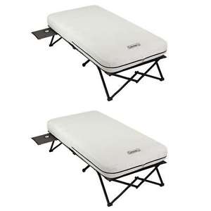 (2) COLEMAN Portable Camping Twin Airbed Cots w/ Side Table & 4D Battery Pump