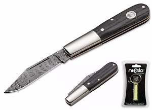 BÖKER Manufaktur Barlow Classic Damast Taschenmesser Mooreiche & Ni-Glo S-Marker