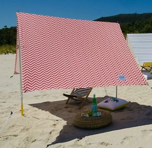 LOVIN' SUMMER BONDI BEACH CANVAS TENT RED & WHITE CHEVRON DESIGN LIGHTWEIGHT