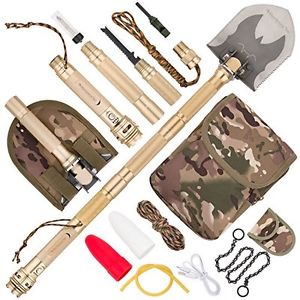 Military Multifunction Folding Shovel With 26 functions Multi Tool Flashlight