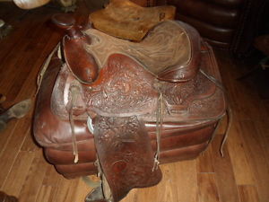 vintage big W western saddle 16in HTF TOOLING