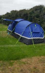 6 man tunnel tent with loads of stuff. Easy to put up. Sewn in groundsheet