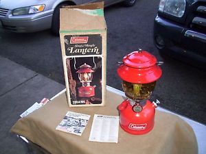 VINTAGE COLEMAN 200A LANTERN W/BOX & AMBER GLOBE- 6-75 "LOOKS SUPER" WORKS A-OK