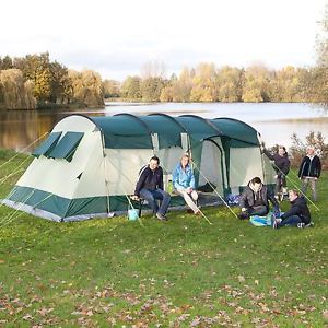 skandika Hurricane 8 Personen Familienzelt 4 Kabinen Moskitonetze grün Neu