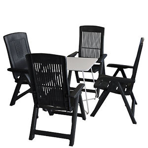 Campingmöbel Sitzgruppe Bistromöbel-Set 60x60cm Weiß + 4x Klappstuhl Tampa Anthr