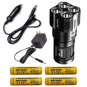 Nitecore TM28 Rechargeable Flashlight w/4x Nitecore 18650 +Car & Wall Adaptors