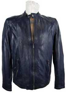 Milestone Giacca Di Pelle Uomo Vera Agnello Nappa blu scuro nuovo 7256