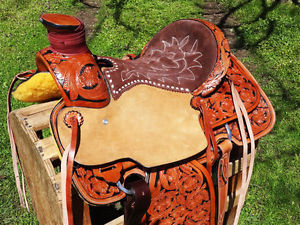 16" BROWN ROUGH OUT LEATHER WESTERN WADE ROPING RANCH COWBOY HORSE SADDLE TACK