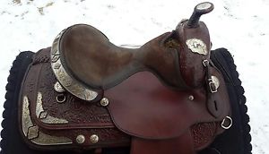 15 1/2" vintage silver royal show saddle w/jewelers bronze silver & headstall