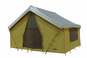 NEW  TENT 14' x 10' CANVAS CABIN TENT with CUSTOM FLY COVER FREE SHIP