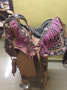 Western Natural Barrel Racer Embroidered with Matching Crystal 16" Saddle