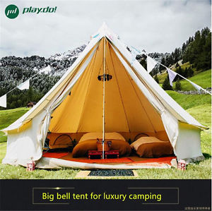 6M Beige Waterproof Cotton Canvas Family Camping Bell Tent Outdoor Beach