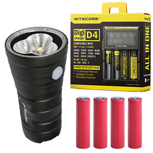 Niwalker MM25MB V2 Flashlight 8600Lm w/4x Sanyo Panasonic Batteries + D4 Charger