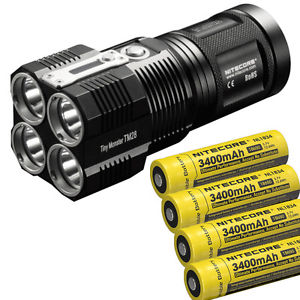 Nitecore TM28 6000Lumen 4 X CREE XHP35 HILED Flashlight w/ 4*3400mAh Batteies