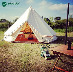5M  Beige Waterproof Cotton Canvas Family Camping Bell Tent Outdoor Beach