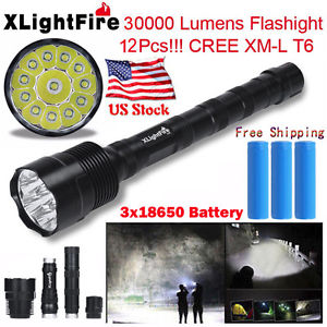 30000 Lumens 12xCREE XML T6 5 Mode LED Tactical Flashlight+18650 Battery USA Lot