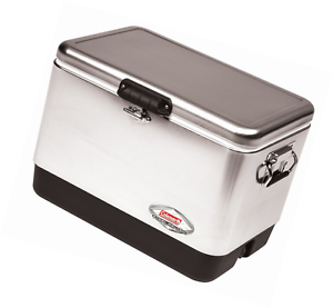 Coleman Company 54Quart Outdoor Portable Camping Stainless Steel Belted Cooler