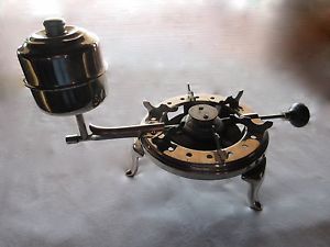 ANTIQUE MANNING BOWMAN CO. NICKEL PLATED ALCOHOL GAS CAMP STOVE BURNER