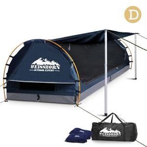 Double Camping Canvas Swag with Mattress and Air Pillow [DARK BLUE & DARK GREY]