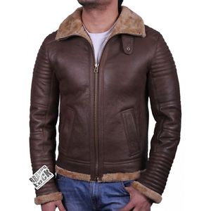 Brandslock Mens 100% Originale Pelle Di Pecora Lana Bomber Vintage Giacca