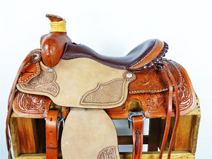 16" CLASSIC ROUGH OUT WESTERN WADE ROPING RANCH LEATHER HORSE COWBOY SADDLE TACK