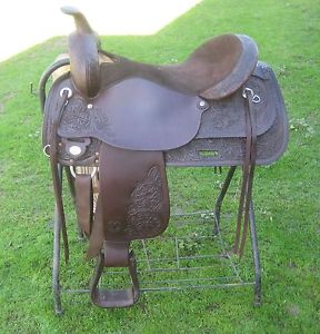 Circle Y Western Trail Saddle Park & Ride 04 Dark Brown Tooled Leather 17-1/2"